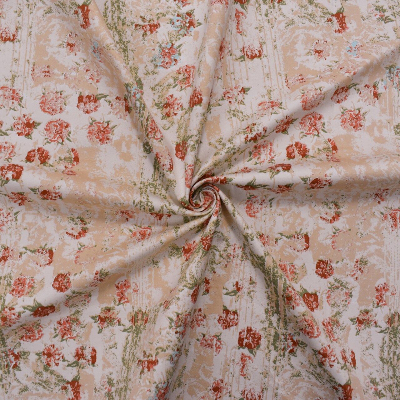 Peach-Multi Floral Texture Printed Stretch Twill Sateen Woven Fabric By the Yard